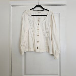 Madewell Ivory Corduroy Button-Up Blouse, Size XL
